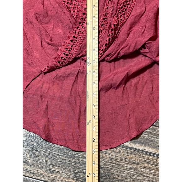 By Together Rust Crochet Lace Surplice Bell Sleeve High Low Blouse Small Peasant - Picture 8 of 9